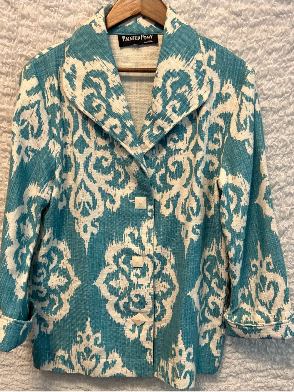Aqua and Cream Cotton Blazer thick weave cool buttons size large